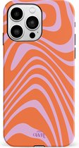 xoxo Wildhearts Boogie Wonderland Orange - Double Layer - Hard case geschikt voor iPhone 13 Pro Max hoesje - Golven print hoesje oranje - Beschermhoes shockproof case geschikt voor iPhone 13 Pro Max hoesje - Hoesje met golven print oranje