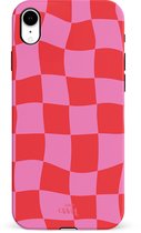 xoxo Wildhearts Drunk In Love - Double Layer - Hoesje geschikt voor iPhone XR hoesje - Blokjes print roze - Shockproof case - Beschermhoesje geschikt voor iPhone XR case - Roze