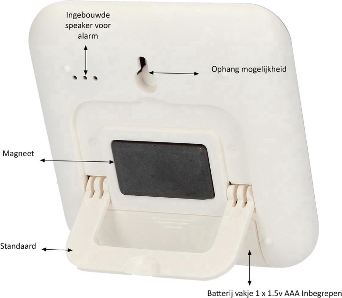 Jumada's - Digitale Timer - Kookwekker - Zwart - 8x8cm - Timer voor Koken - Inclusief Batterij - Magneet of Standaard - 1x Kookwekker. — cadeau in Kookcadeaus - foto 4