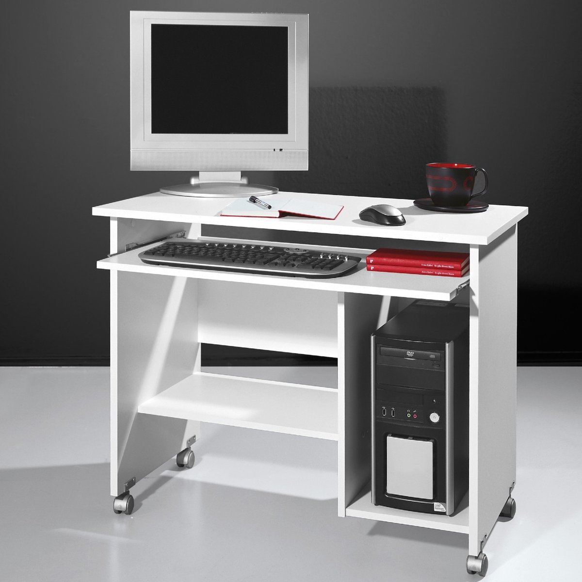 Bureau sur roulettes pour ordinateur portable - blanc Moderne - Interlink