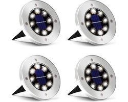 Merkloos 4x LED Grondspots Solar Tuin Set- Tuinverlichting - Zonne Energie - Waterdicht
