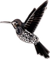 Broche Sierspeld Kolibrie Vogel Zwart 4 cm / 4.5 cm / Zwart Grijs