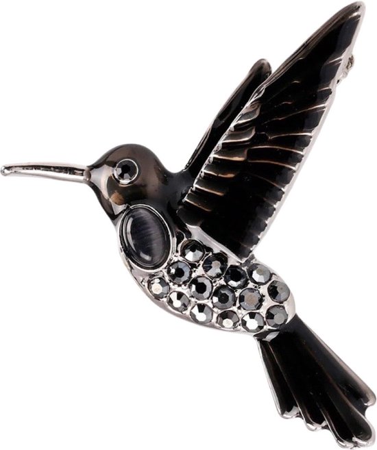 Broche Broche Décorative Colibri Vogel Zwart 4 cm / 4,5 cm / Zwart Grijs