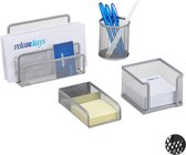 Bureau Organizer Set 4-delig, mesh metalen accessoires met brievenbakje, pennenhouder en notitiebox, zilver