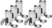 6x Zilveren ronde kruidenpotjes met strooier 10 cm - Kruidenstrooier - Specerijen potjes - Kruidenblikje