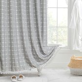Floraweg Rideau de douche, ensemble de rideau de douche en tissu imperméable et lavable avec 12 crochets, 72 x 79 pouces (180 cm x 200 cm) – Grijs
