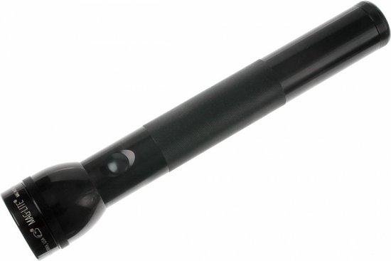 Zwarte Maglite zaklamp met geribbelde greep.