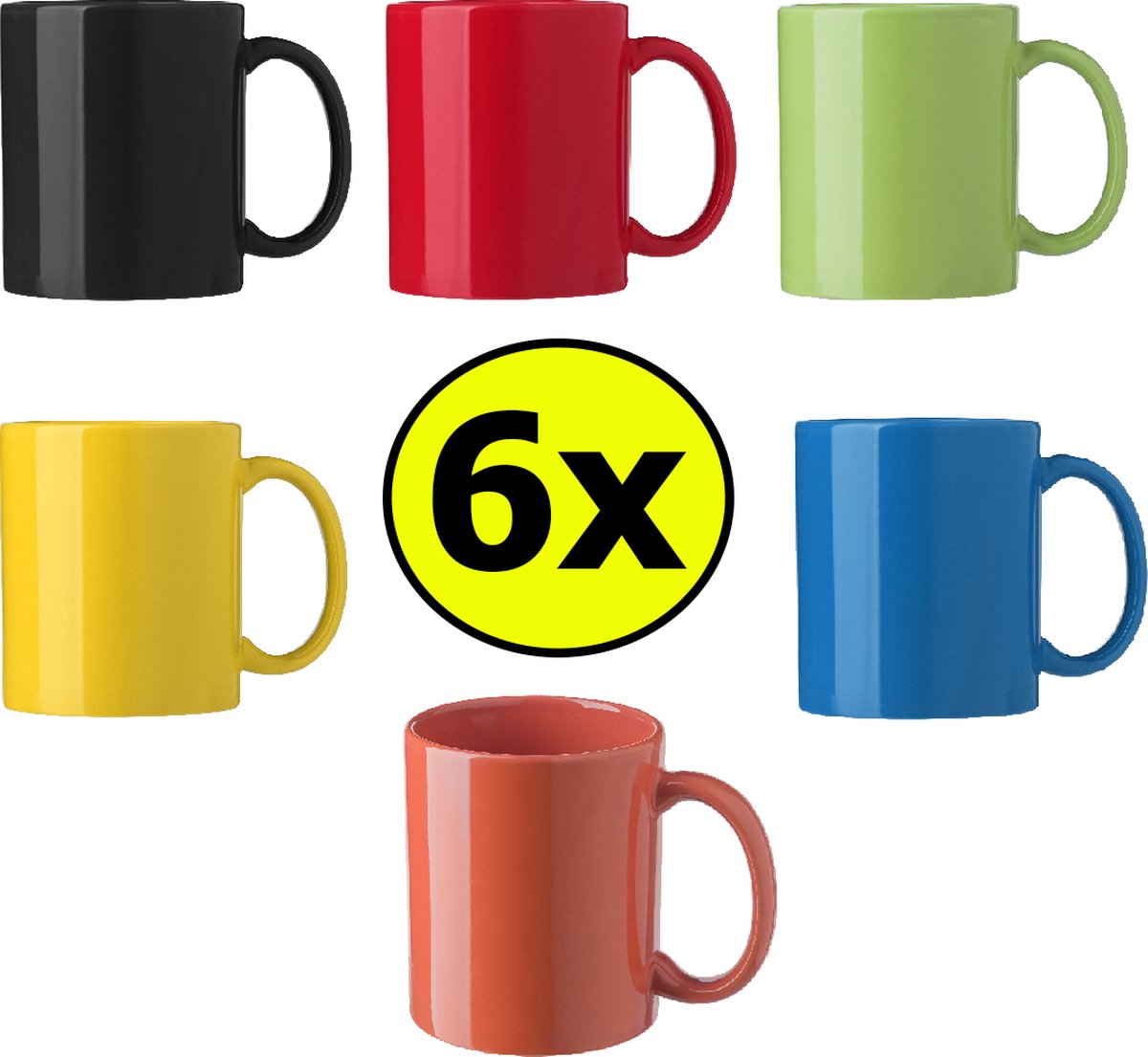 Set van 6 Bekers - 300 ml – Keramiek – Magnetron & Vaatwasser bestendig