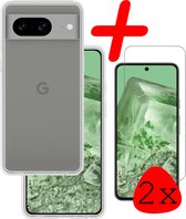 Hoes Geschikt voor Google Pixel 8 Hoesje Siliconen Back Cover Case Met 2x Screenprotector - Hoesje Geschikt voor Google Pixel 8 Hoes Cover Hoesje - Transparant