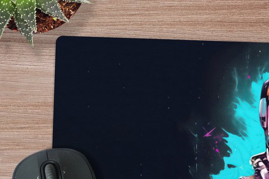 Muismat XXL 80x40 cm - Bureau onderlegger - Bureau mat Astronaut - Neon - Gaming - Ruimte - Bureaumat - Gaming mousepad xl - Bureaulegger groot - Computer deskmat - Geschikt voor Gaming Muis en Gaming PC set-up