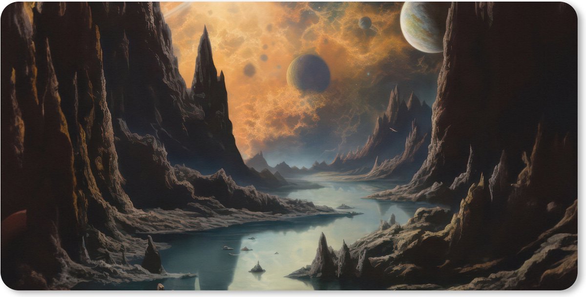 Muismat XXL 120x60 cm - Bureau onderlegger - Bureau mat Gebergte - Rafijn - Rivier - Planeten - Bureaumat - Gaming mousepad xl - Bureaulegger groot - Computer deskmat - Geschikt voor Gaming Muis en Gaming PC set-up