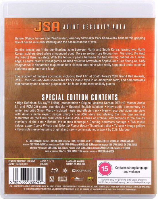 Achterkant van de Blu-ray hoes met tekst over de film, speciale edities, en credits. Bevat ook logo's en leeftijdsclassificatie.