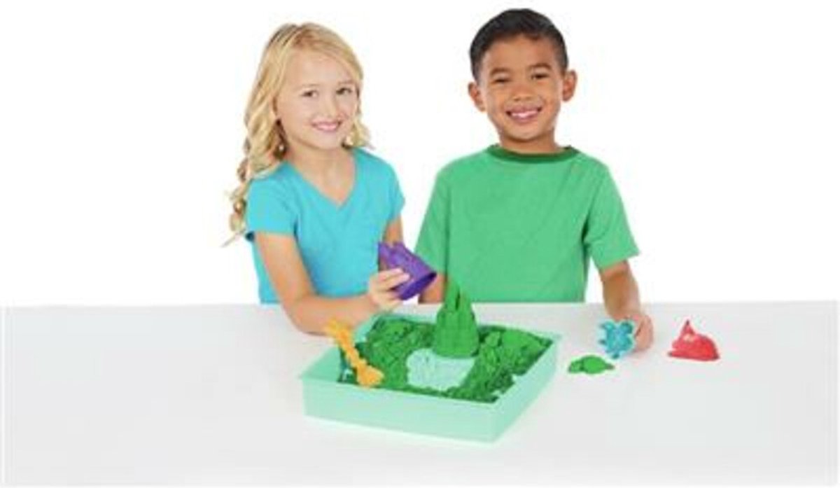 Kinetic Sand - Zandbak-set met 454 g groen origineel Kinetic Sand opbergzandbak 4 vormen en gereedschap - Sensorisch speelgoed — afbeelding 13