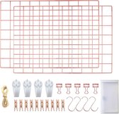 Grid photo wall grid rose gold - pin board grid wall - metal grid decoration wall - lot de 2 grille mémo multifonctionnelle gold 42 × 31 centimètres