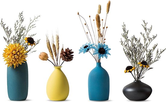 Keramieken vaas bloemen - geel - Groene Vingers Delft