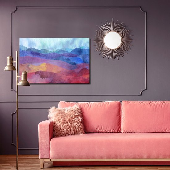 Painting King - Peinture sur toile Chaînes de montagnes abstraites colorées - 90 x 60 cm