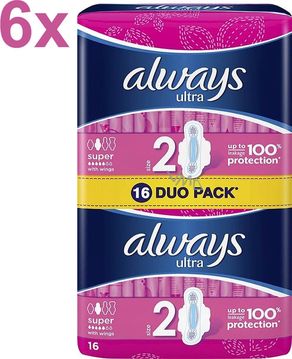 Goedkoopste Always - Ultra Super - Plus - Nr. 2 - Maandverband - 6x 16 Stuks - Voordeelverpakking