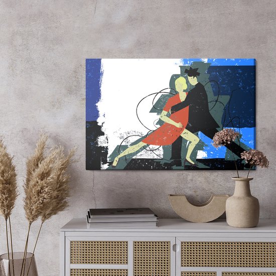 Painting King - Tableau sur toile Couple dansant sur fond abstrait dans un style rétro - 100 x 70 cm