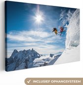 Canvas schilderij - Wintersport - Sneeuw - Berg - Zon - Canvasdoek - Schilderijen op canvas - 30x20 cm - Foto op canvas