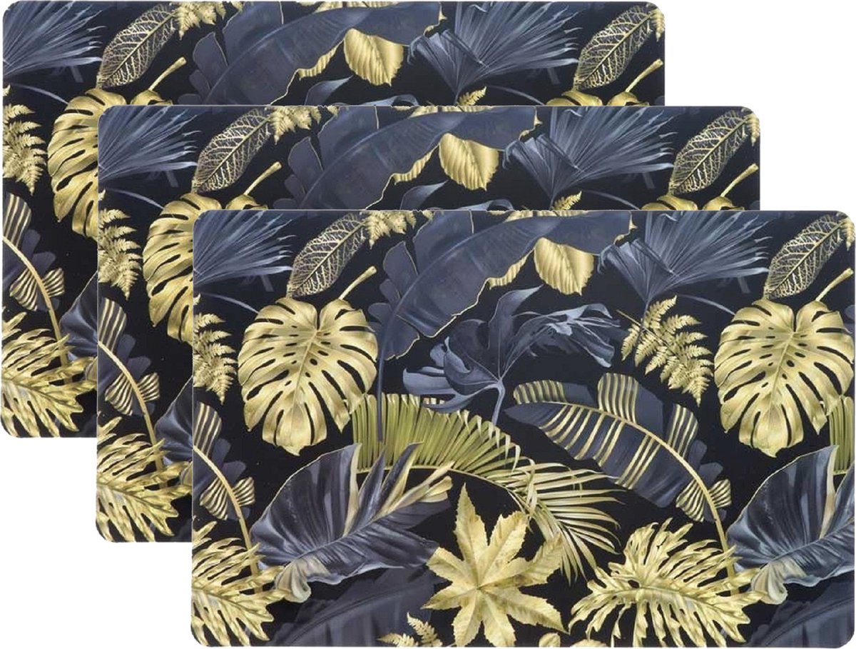 Placemat/onderlegger - 6x - blad motief - 44 x 28 cm - tafeldecoratie