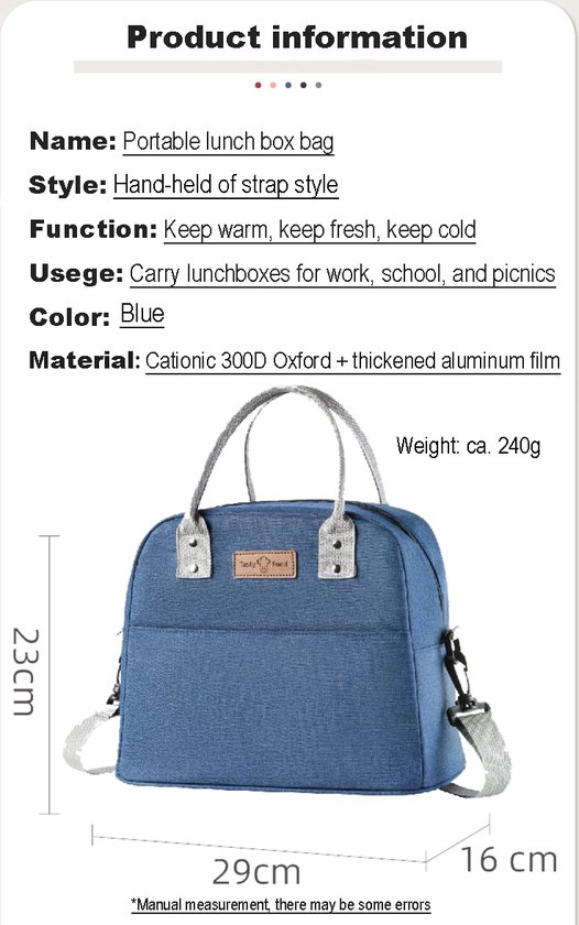Rainbecom - Koeltassen - Lunchtas - 23x29x16 cm - 10 Liter - Blauw - Isolatie - 300D Kationisch Polyester - Handvat Riem - Koeltas - Lunch Bag - Geïsoleerde Koeltas - Picknicktas van Rainbecom — afbeelding 3