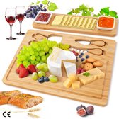 Bamboe Kaasplank met Kaasgereedschap - Charcuterie Board Set voor Wijncrackers, Brie en Vlees - Tapasplank - Borrelplank - Serveerplank - Kaasplank - Hapjesplank - Inclusief Bamboeschep - Ideaal Cadeau voor Lekkernijen en Kerstmis