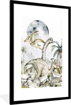 Poster in fotolijst kind - Dinosaurus - Kinderen - Jungle - Groen - Dieren - Natuur - Wanddecoratie jongens - Poster Dinosaurus - 60x90 cm - Schilderij voor kinderen