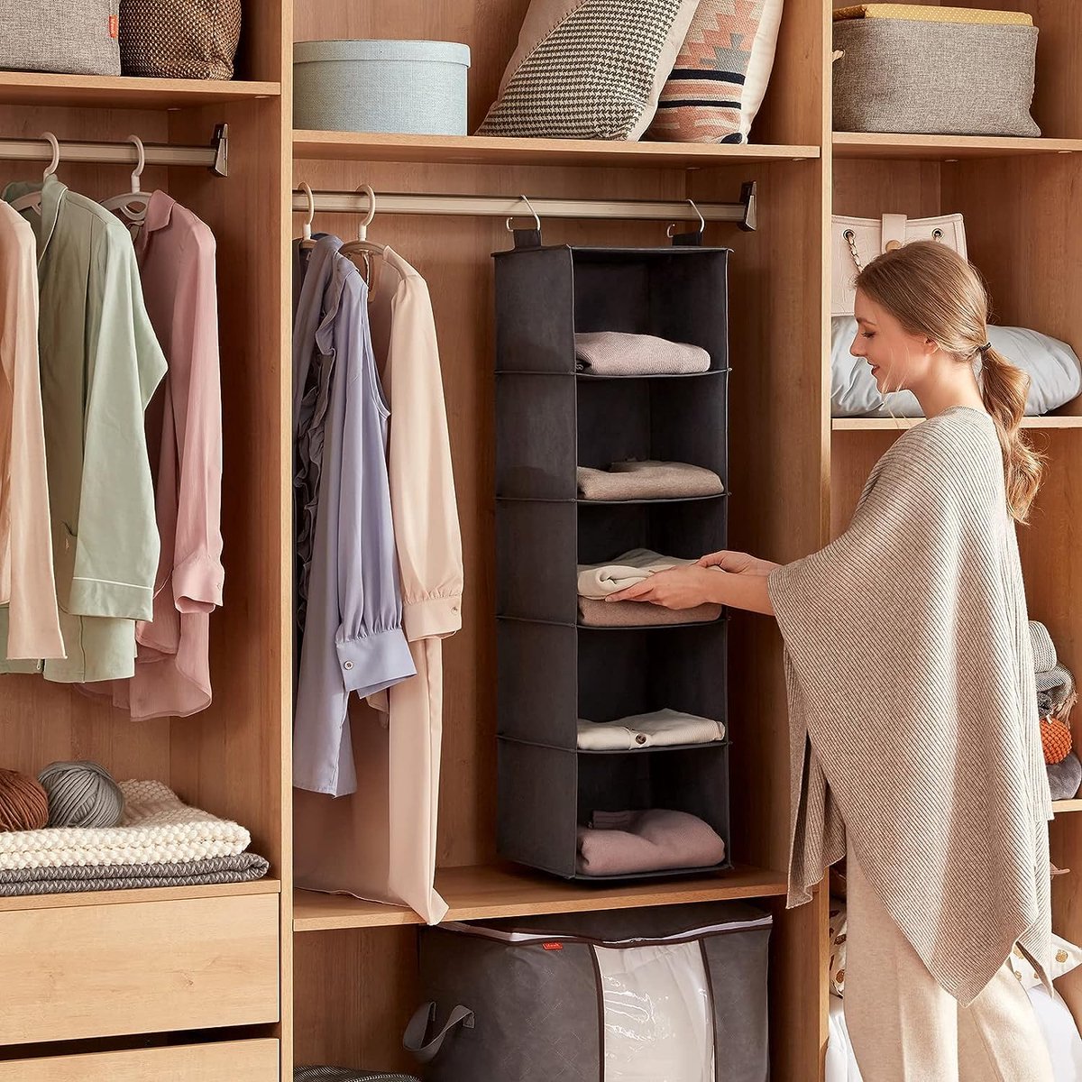RAIKOU Wandorganizer hangende tas vilt hangorganizer hangende combinatie multifunctionele hangende tas muur hangorganizer deur organizer(Antraciet,4 zakken