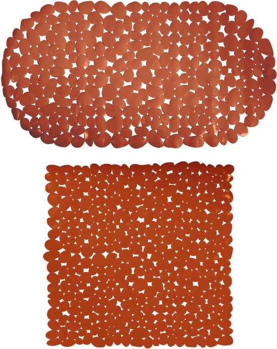 MSV Douche/bad anti-slip matten set badkamer - pvc - 2x stuks - terracotta - 2 formaten