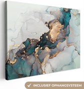 Canvas Schilderij Blauw - Marmer - Goud - 40x30 cm - Wanddecoratie