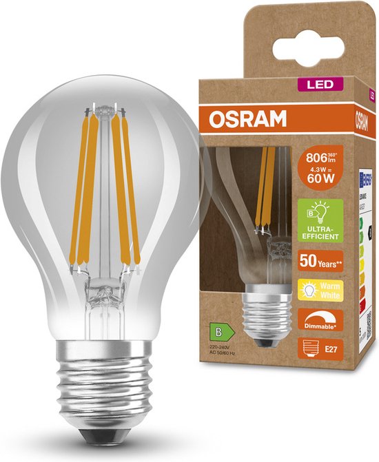 OSRAM 4099854067112 LED-lamp Energielabel B (A - G) E27 Ballon 4.3 W = 60 W Warmwit (Ø x h) 60 mm x 60 mm Dimbaar 1 stuk(s)