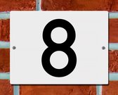 Huisnummerbord Wit - Nummer 8 - 15 x 12 cm - incl. bevestiging | - naambord - nummerbord - voordeur