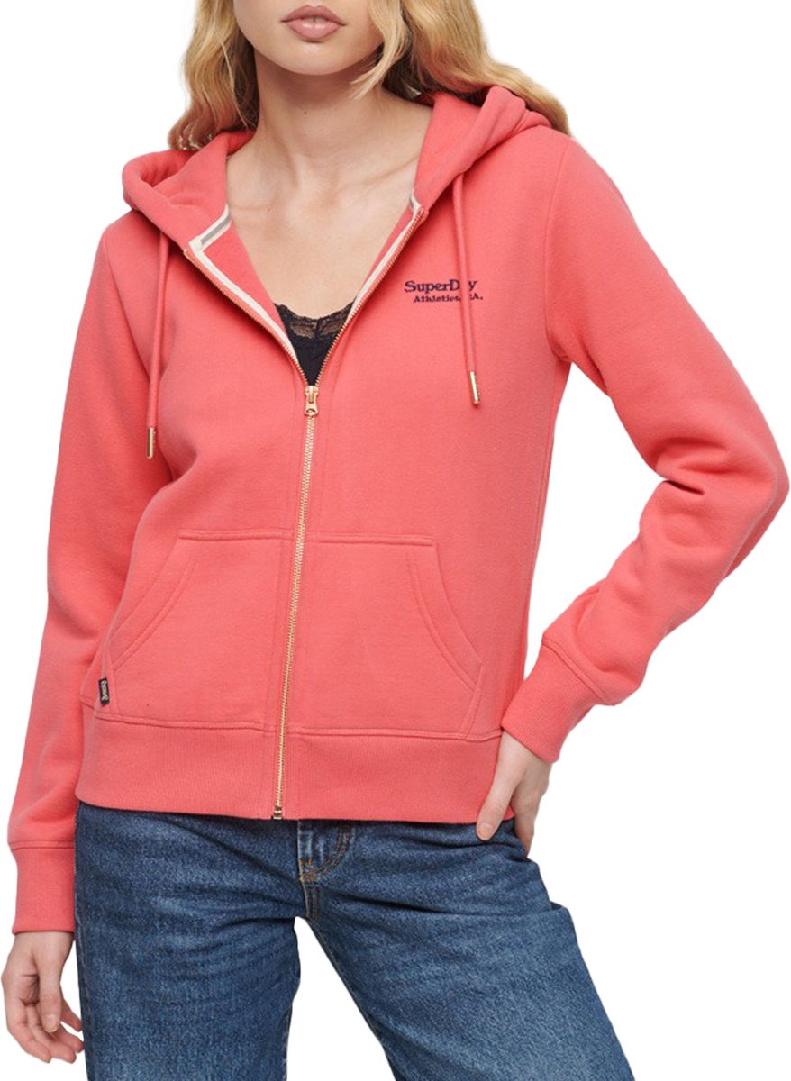 Superdry Essential Logo Zip Hoodie Dames Trui Camping Roze