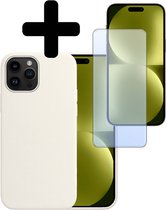 Hoesje Geschikt voor iPhone 15 Pro Max Hoesje Siliconen Case Met Screenprotector - Hoes Geschikt voor iPhone 15 Pro Max Hoes Siliconen - Wit