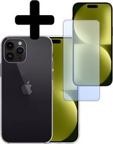 Hoesje Geschikt voor iPhone 15 Pro Hoesje Siliconen Case Met Screenprotector - Hoes Geschikt voor iPhone 15 Pro Hoes Siliconen - Transparant