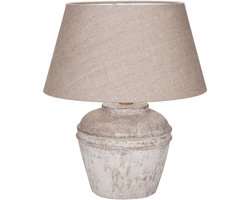 Tafellamp Mini Hampton | 1 lichts | beige / bruin | keramiek / stof | Ø 25 cm | 43 cm hoog | landelijk / klassiek / sfeervol design