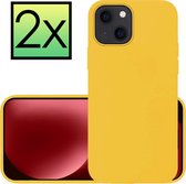 Hoes Geschikt voor iPhone 15 Hoesje Cover Siliconen Back Case Hoes - Geel - 2x