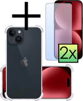 Hoes Geschikt voor iPhone 15 Plus Hoesje Siliconen Cover Shock Proof Back Case Shockproof Hoes Met 2x Screenprotector - Transparant