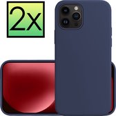Hoes Geschikt voor iPhone 15 Pro Max Hoesje Cover Siliconen Back Case Hoes - Donkerblauw - 2x