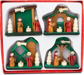 BRUBAKER 4-Delige Set Bethlehem Cribs Houten Hangers - Kerstboomdecoraties Maria en Jozef met Jezus - Kersthangertjes Houten Kerstboomdecoraties - met de Hand Beschilderd