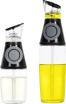 Oliedispenser [2 stuks] - 250 ml & 500 ml azijn en oliefles set met maatschaal, etiketten, grote opening - oliedispenser glas voor eenvoudig bijvullen - BPA-vrije azijn & olijfolie fles