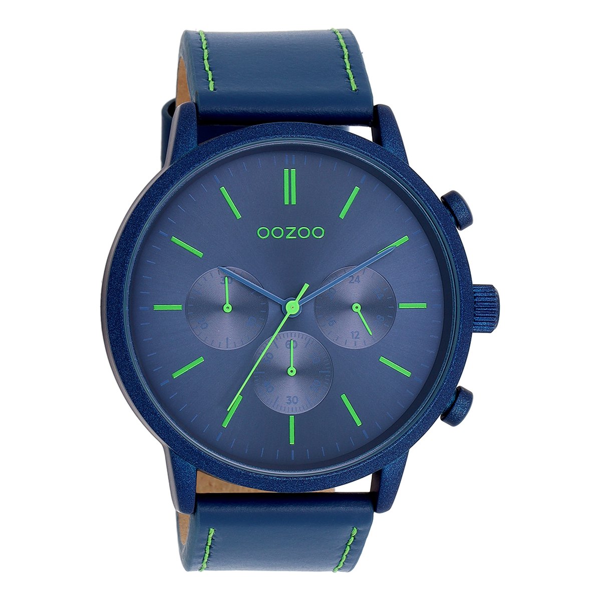OOZOO Timepieces - Donker blauwe OOZOO horloge met blauwe leren band - C11205