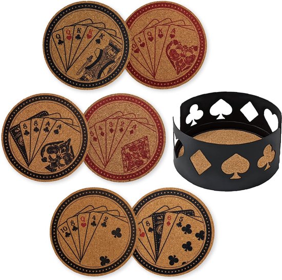 Mango Steam Set van zes uil decoratieve onderzetters voor drankjes en mokken met metalen houder, zwart