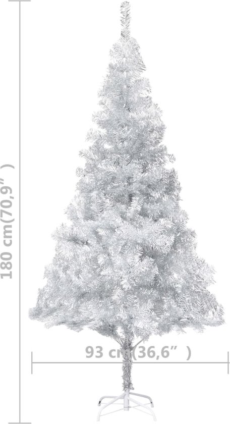 vidaXL - Kunstkerstboom - met - verlichting - en - kerstballen - 180 - cm - PET - zilver