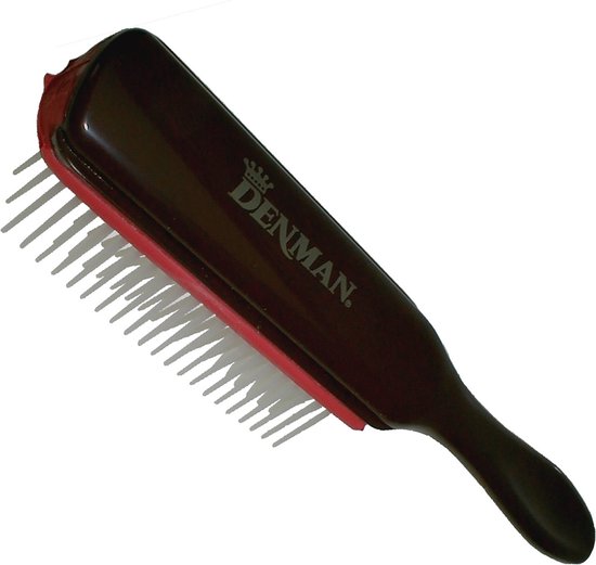 Denman Hairbrush D3, manche noir, coussin en caoutchouc rouge, 7 rangées