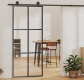The Living Store Schuifdeur - Transparant ESG-glas - 90 x 205 cm - Aluminium frame - Geruisloos - Inclusief beslag - Zwart - 24.03 kg