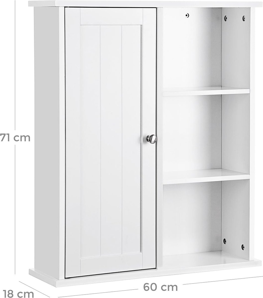 Wandkast - Voor de badkamer - Met 3 open vaken en 1 deur - Wit