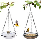 Set van 2 Hangende Metalen Vogelvoeders voor Wilde Vogels in de Tuin - Jaarrond Vogelbad en Voederstation