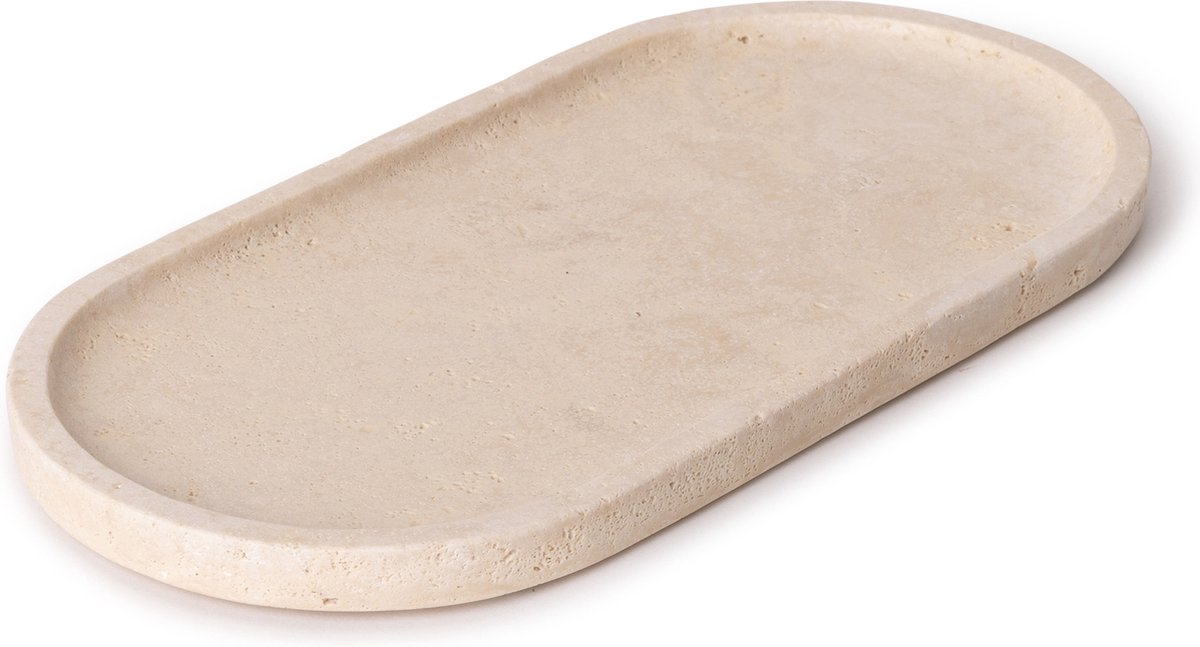 MOOISA - Travertine tray ovaal - dienblad 15x30cm - MOOISA - plateau - rond marmer dienblad - vierkant marmer dienblad - decoratie schaal - tapasplank - serveerplank