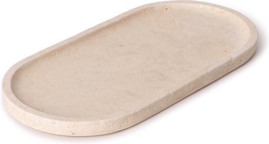Travertine tray ovaal - dienblad 15x30cm - MOOISA - plateau - rond marmer dienblad - vierkant marmer dienblad - decoratie schaal - tapasplank - serveerplank